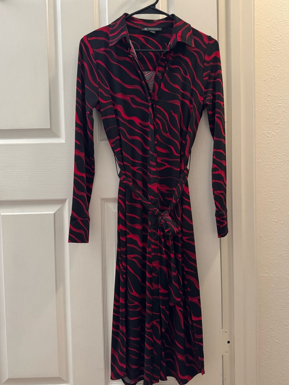 INC International Concepts Black and Red Long-Sleeve Wrap Dress